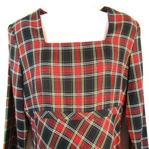 Vintage St Simon Woman's Plaid Tartan Long Sleeve Dress Made In USA